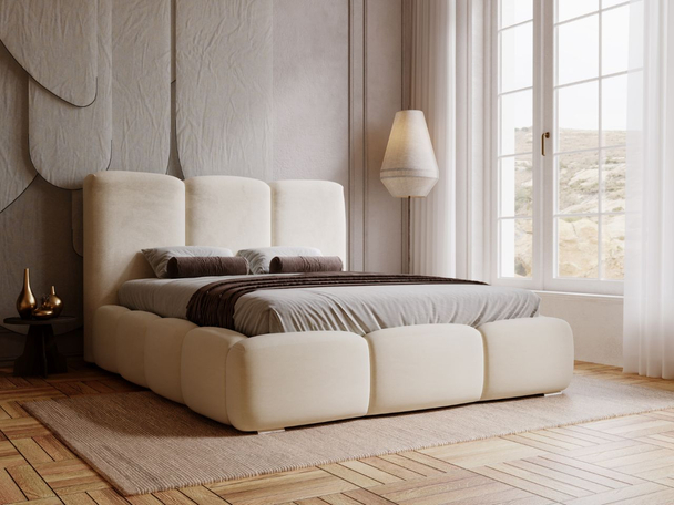 Lit Coffre rembourré avec sommier relevable 180x200 Bubble Beige