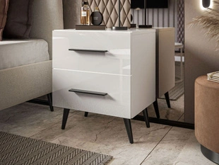 Table de chevet avec tiroirs Noaé Lux Blanc brillant