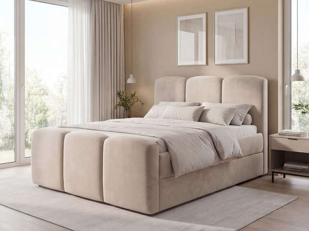 Lit Boxspring avec Coffre de Rangement 120x200 Campi Beige