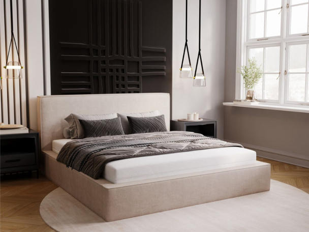 Lit Coffre rembourré avec sommier relevable 160x200 Monaco Beige
