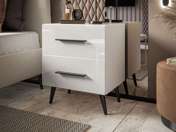 Table de chevet avec tiroirs Noaé Lux Blanc brillant