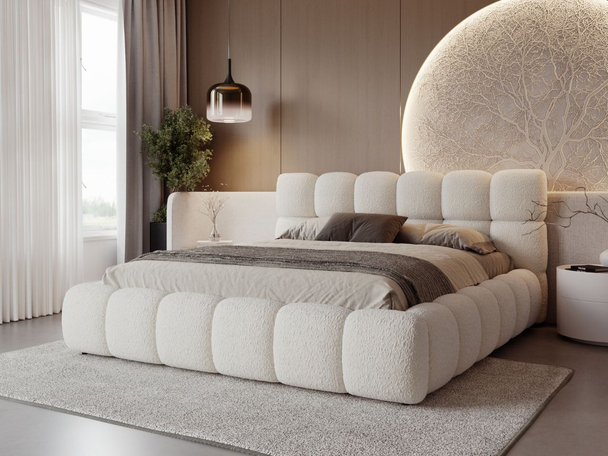 Lit Coffre rembourré avec sommier relevable 180x200 Modo Beige