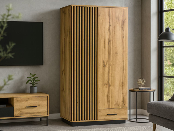Armoire Portes Battantes Lavore Chêne de Wotan, noir