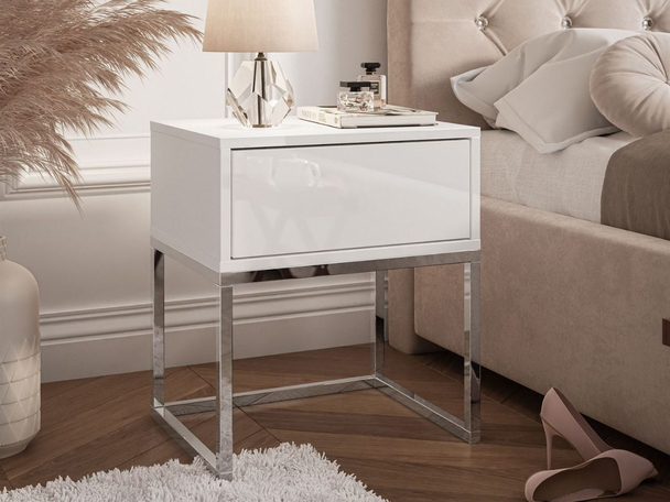 Table de chevet avec cadre en métal Brisa Brillant blanc