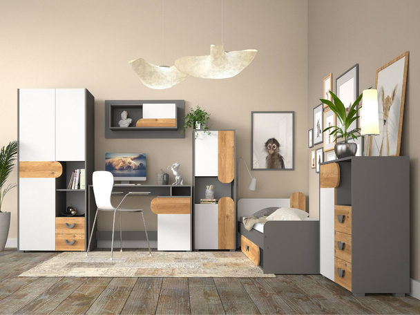 Un ensemble de meubles pour une chambre d'adolescent Casa Chêne de Nash, blanc, gris