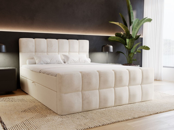 Lit Boxspring avec Coffre de Rangement 200x200 Alicante Beige