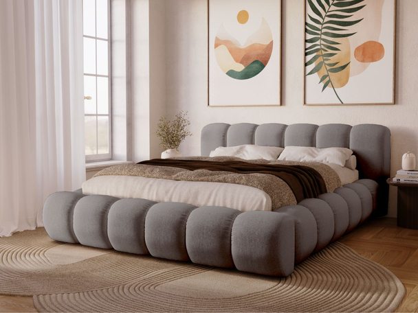 Lit Coffre rembourré avec sommier relevable 180x200 Doria Gris