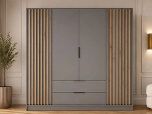 Armoire Portes Battantes Macron gris à lamelles