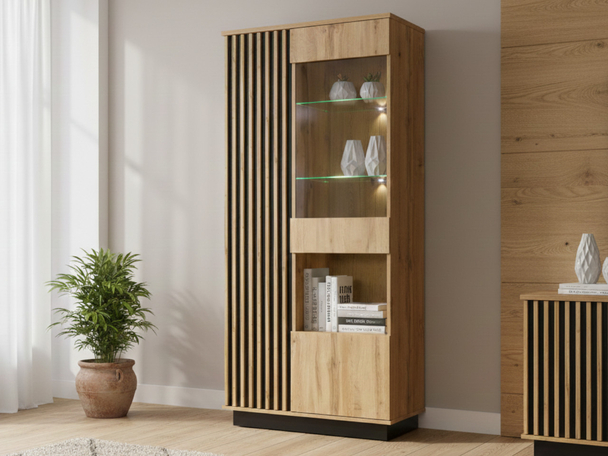 Moderne Vitrine avec LED Lavore Chêne de Wotan, noir