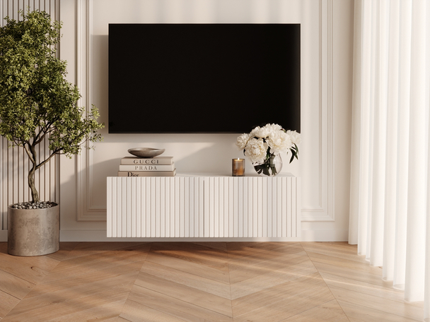 Meuble TV avec portes 100 cm Kioto Blanc mat