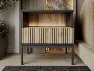 Table de chevet avec tiroir et éclairage LED Deo Noir, Marron