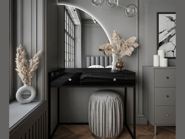 Coiffeuse à droite avec tiroirs et éclairage LED Clarette Noir brillant