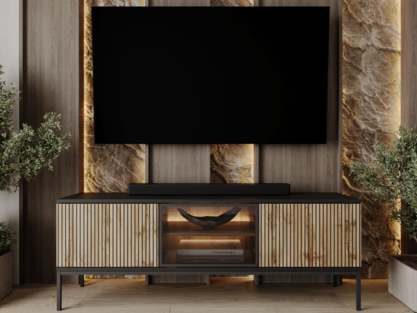 Meuble TV Rangement avec éclairage LED Noir, Marron