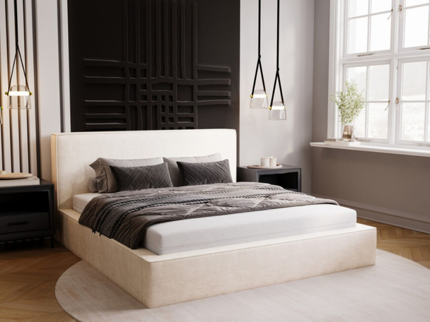 Lit Coffre rembourré avec sommier relevable 180x200 Monaco Créme