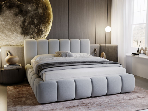 Lit Coffre rembourré avec sommier relevable 120x200 Cloud Gris clair
