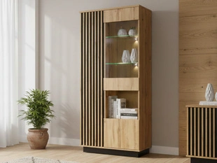 Moderne Vitrine avec LED Lavore Chêne de Wotan, noir