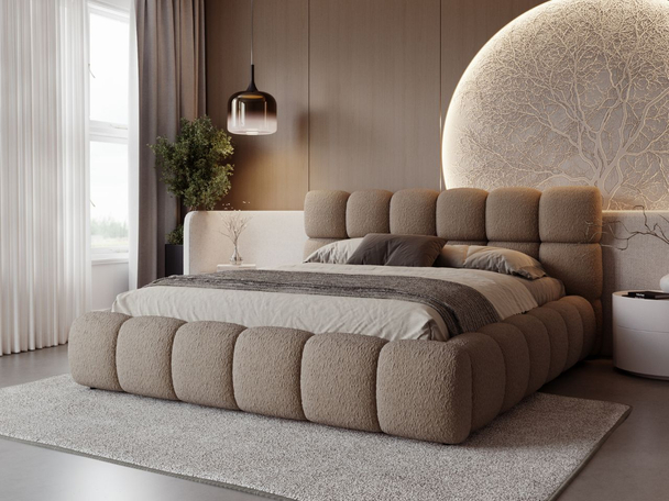 Lit Coffre rembourré avec sommier relevable 180x200 Modo Marron
