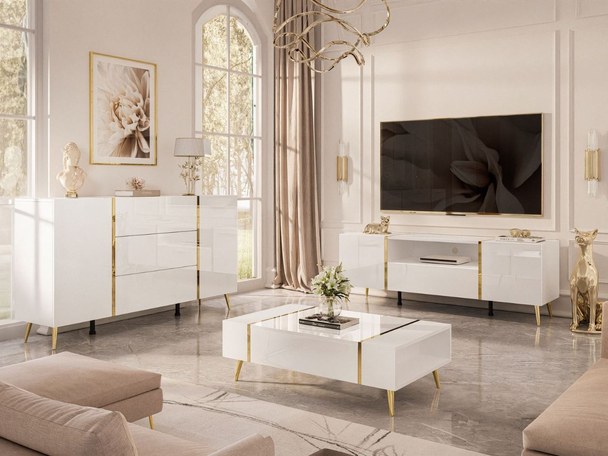 Ensemble de meubles de salon Lunelie Blanc brillant