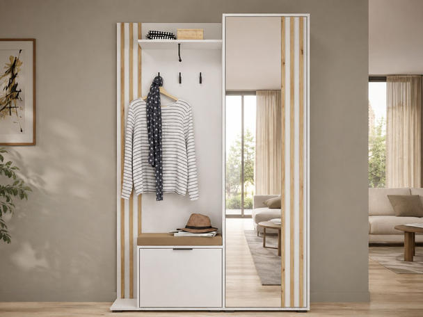 Armoire avec miroir Macron blanc à lamelles