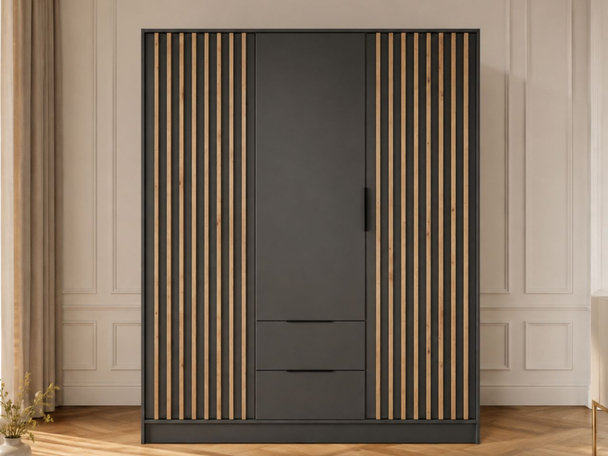 Armoire Portes Battantes Macron Graphite à lamelles