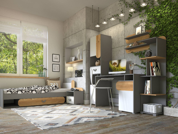 Un ensemble de meubles pour une chambre d'adolescent Casa Chêne de Nash, blanc, gris