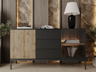 Buffet à Tiroirs et éclairage LED Deo noir, marron