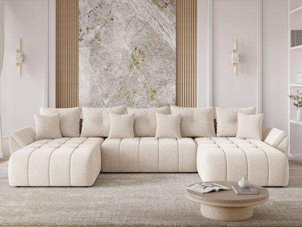 Canapé Panoramique Convertible avec Coffre Decor U Beige