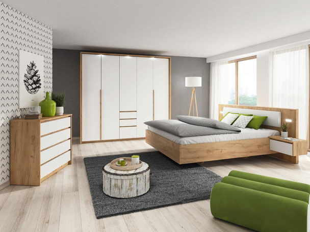 Ensemble de meubles de chambre Baffi Blanc, chêne craft doré