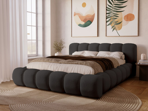 Lit Coffre rembourré avec sommier relevable 180x200 Doria Noir