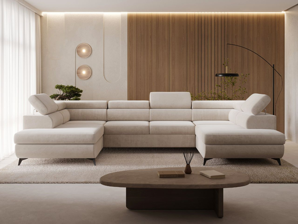 Canapé Panoramique Convertible avec Coffre Argon Beige