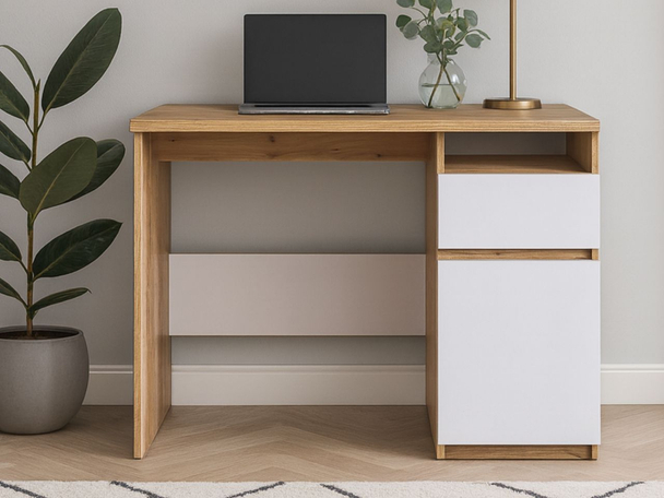 Bureau avec tiroir Arcadia Marron, Blanc
